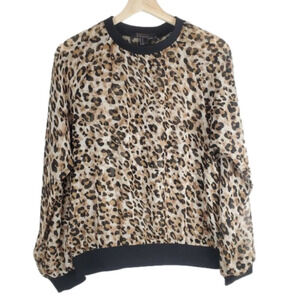 FOREVER 21 Medium Sheer Cheetah Long Sleeve Shirt Crewneck Elastic waist